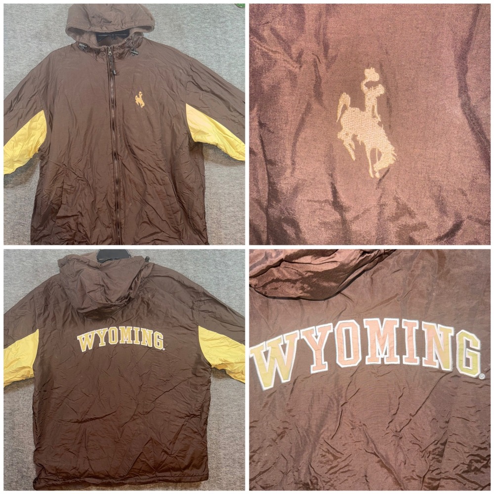 Vintage Wyoming Cowboys CRABLE SPORTSWEAR Embroidered Jacket Mens Large Brown